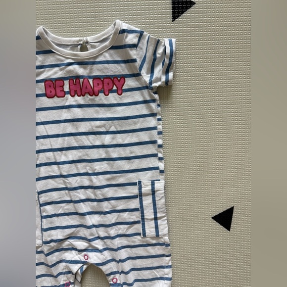 Okie Dokie|Baby girl Striped nautical jumpsuit with 'Be Happy' Print•••boho 12M - Picture 2 of 5